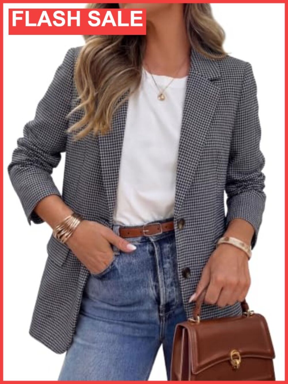 Plaid Blazer Women Business Casual Long Sleeve Button Front